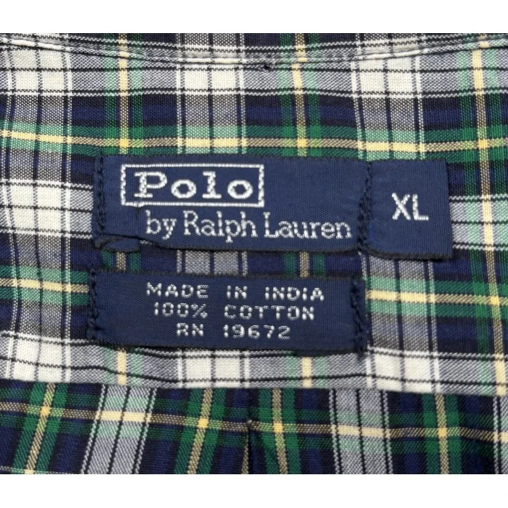 Polo Ralph Lauren Button Down‎ Shirt Mens XL (FITS M) Navy Blue Green Plaid Pony